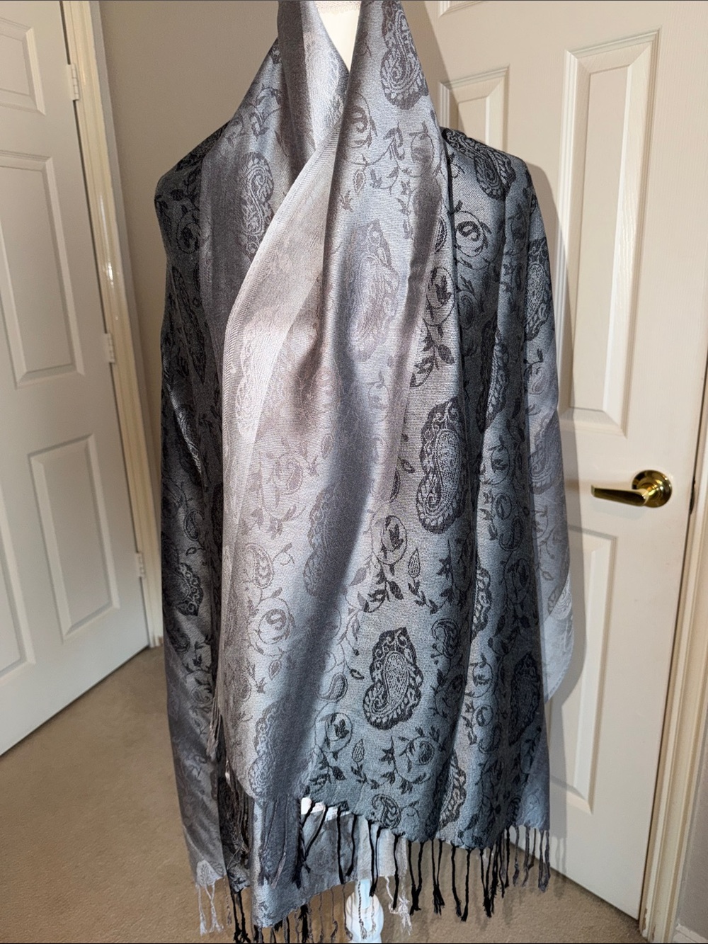 Elegant Gray Paisley Home Accent Shawl Scarf